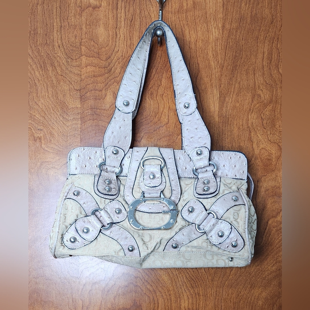 Vintage Guess Y2K Monogram Shoulder Bag With Silver Hardware